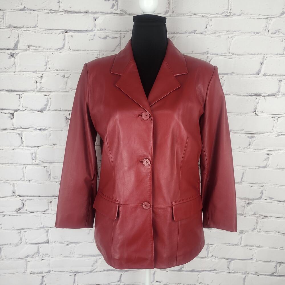 Preston & York Vintage red lambskin leather blazer jacket Womens M - Picture 1 of 7